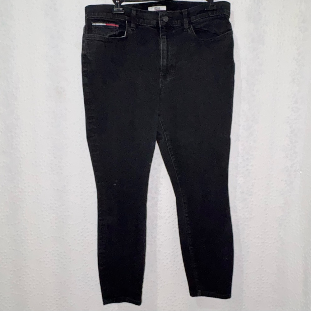 Tommy Hilfiger Denim Black Skinny Jeans Size 12 Stretch Mid Rise